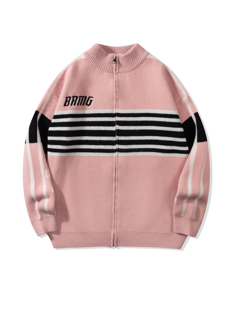 BRMG Pink Streetwear Zip-Up Knit Sweater