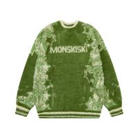Green fuzzy sweater with star pattern from MONSKISKI, perfect for cozy fashion