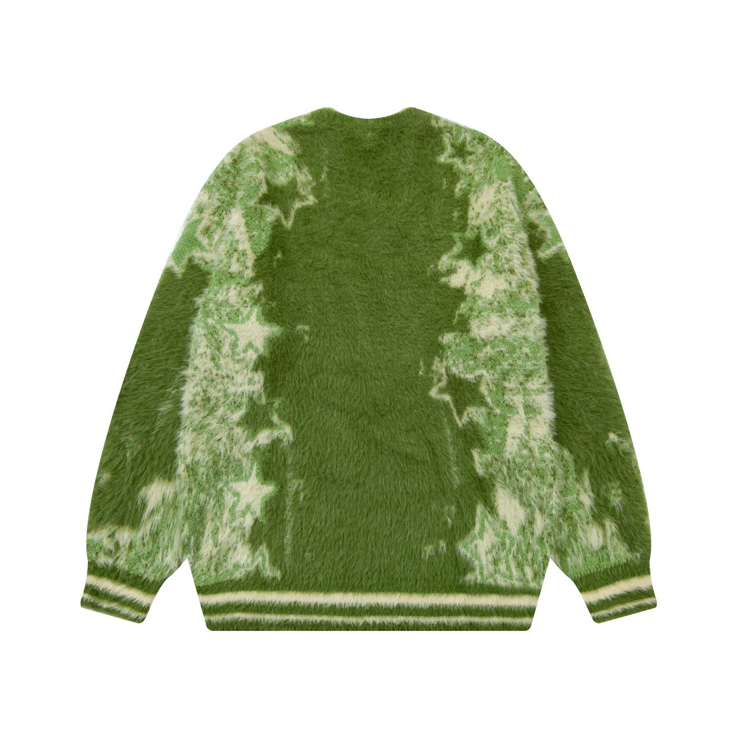 MONSKISKI Green Fuzzy Star Knit Sweater