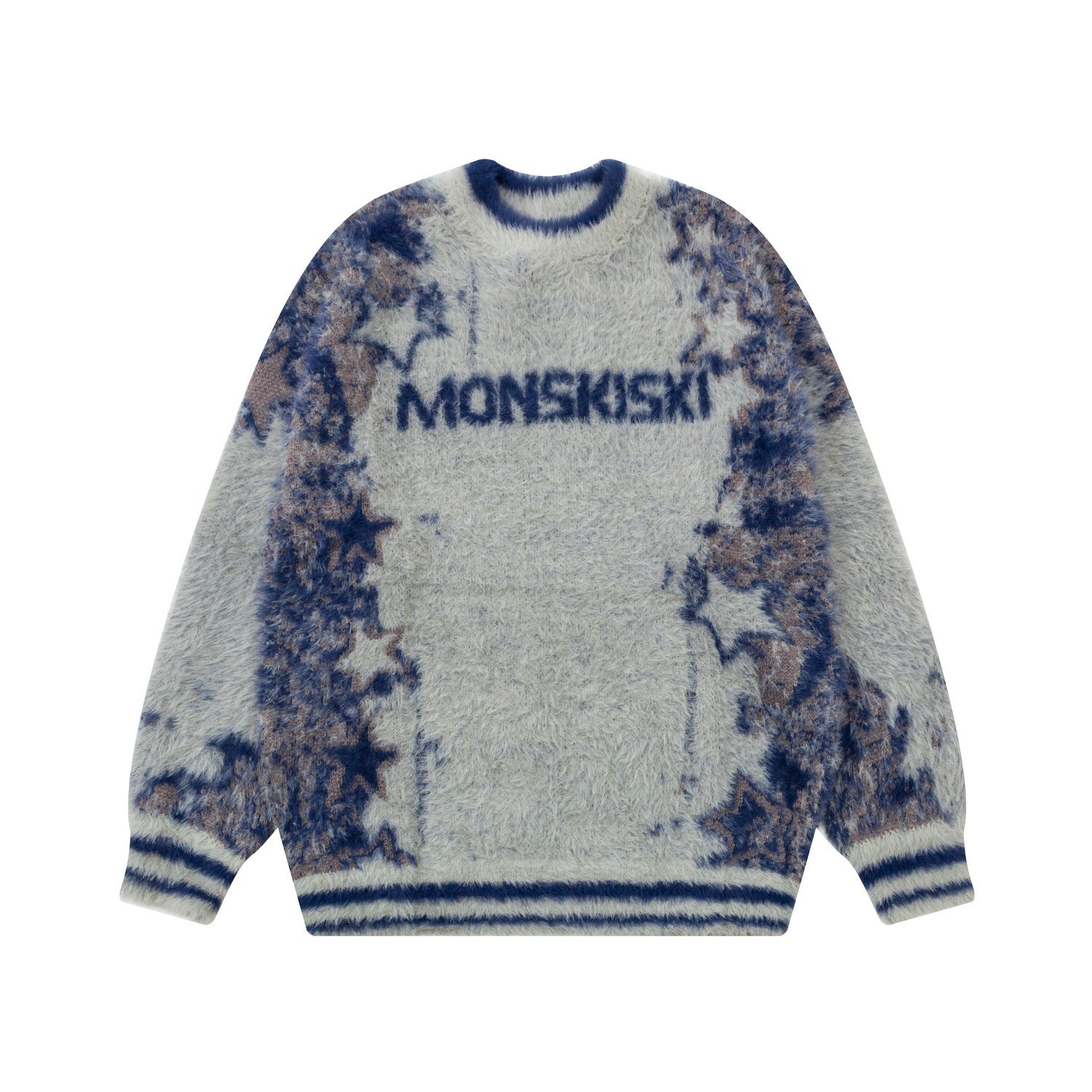 MONSKISKI Green Fuzzy Star Knit Sweater