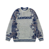 Fuzzy gray sweater with blue stars from MONSKISKI Green Fuzzy Star Knit Sweater collection