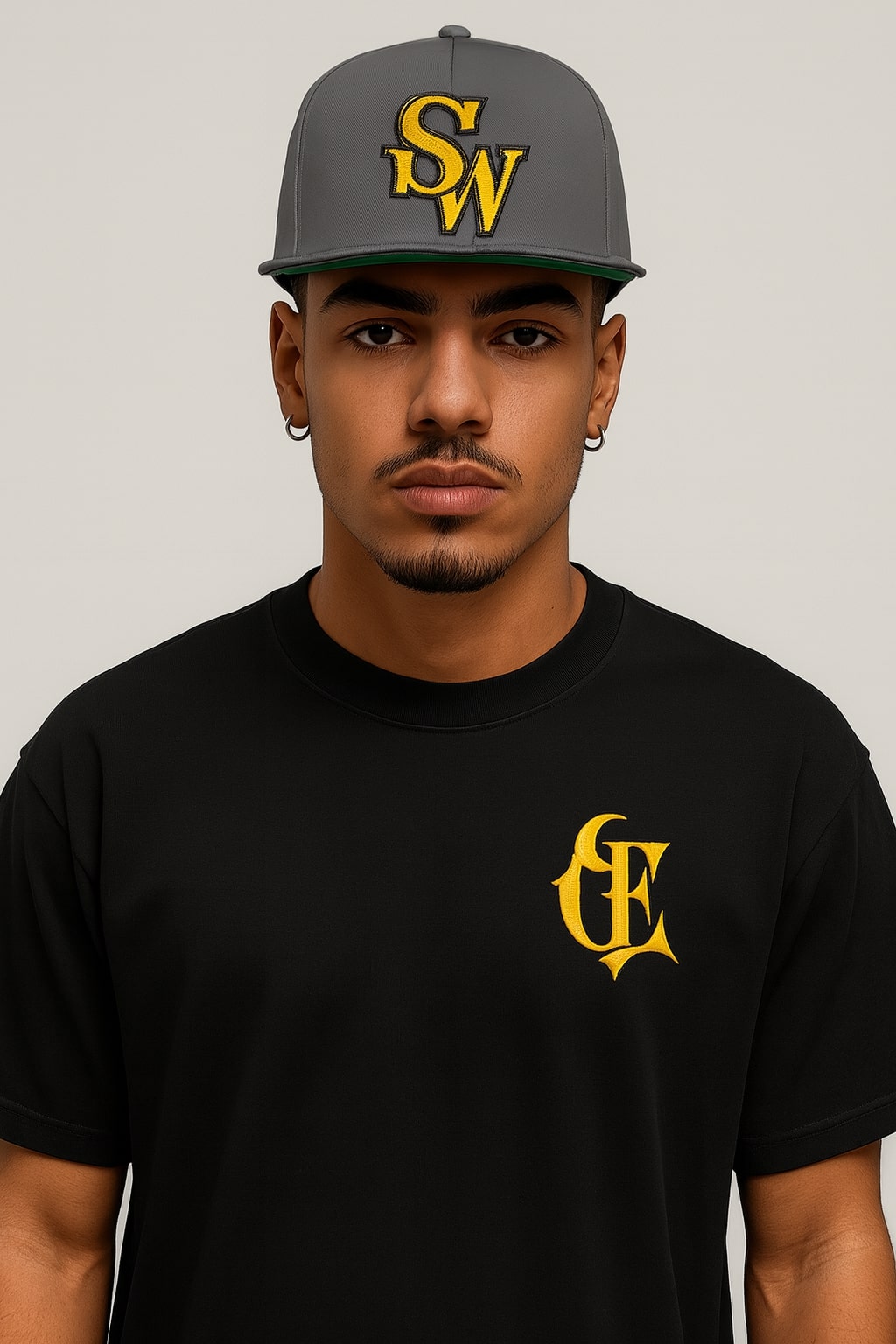 Grey Snapback Hat with Bold Yellow SW Embroidery