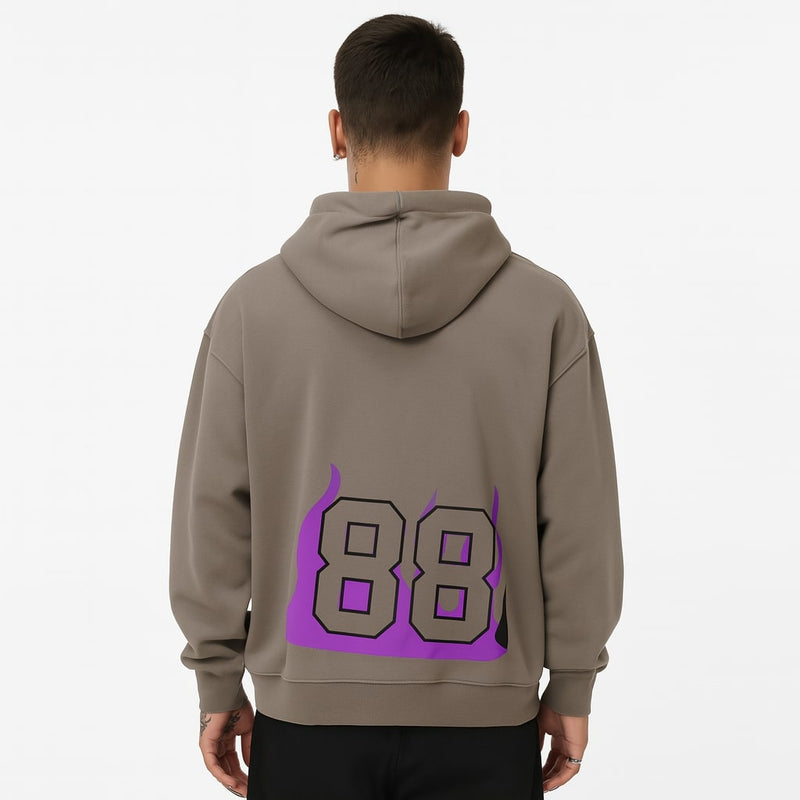 Light Gray Flame ‘88 BALANCE’ Streetwear Hoodie