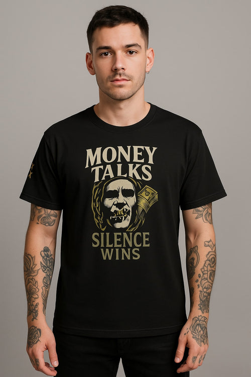 "Pengar talar, tystnad vinner" djärv grafisk t-shirt