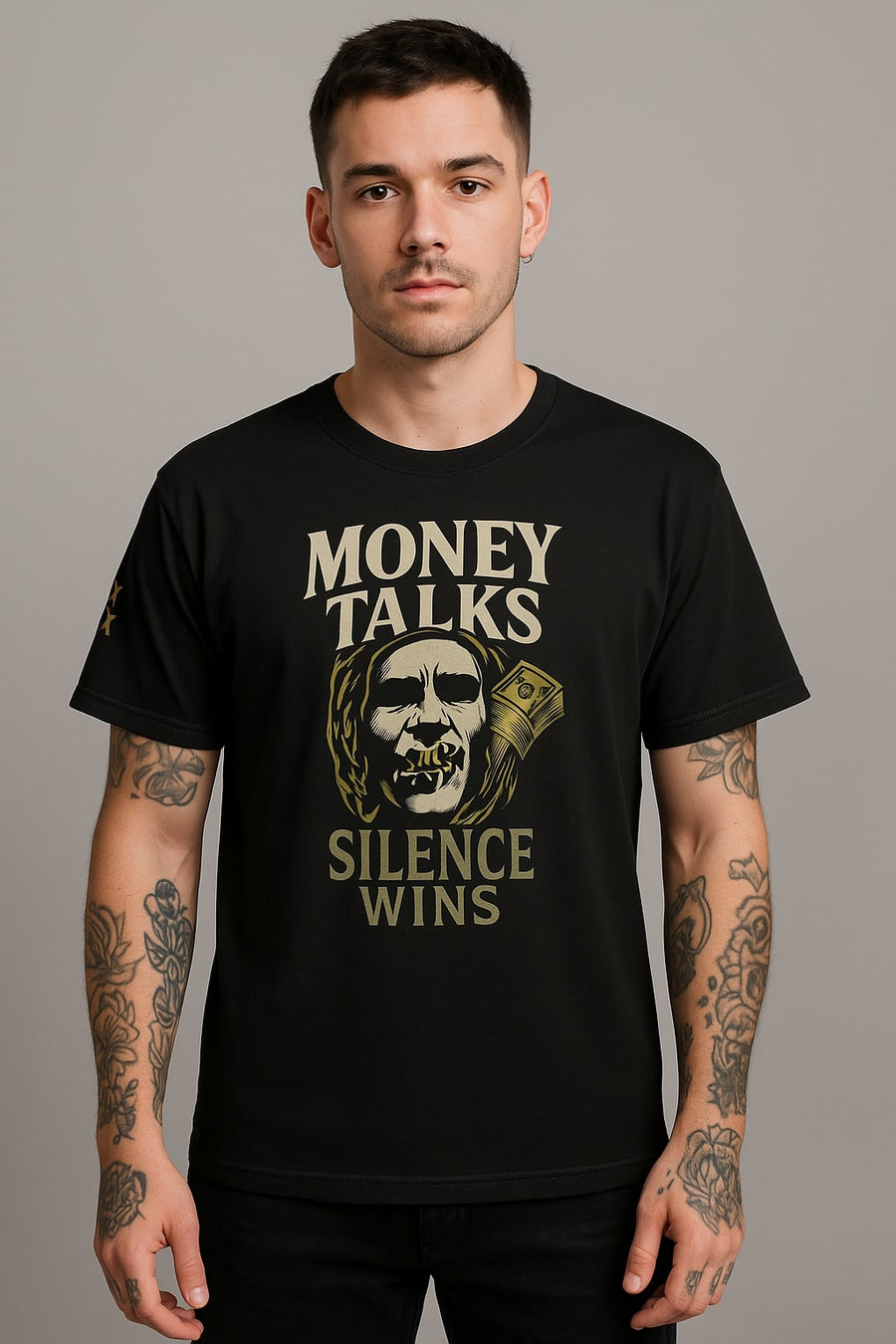"Pengar talar, tystnad vinner" djärv grafisk t-shirt
