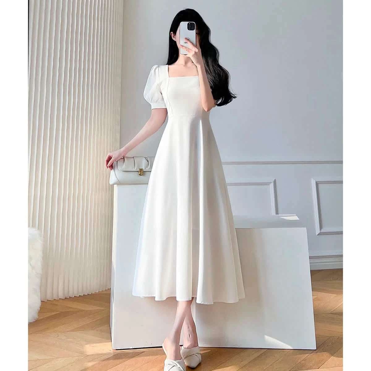 Vintage Maxi Dresses for Women Party Prom Puff Sleeve Square Collar