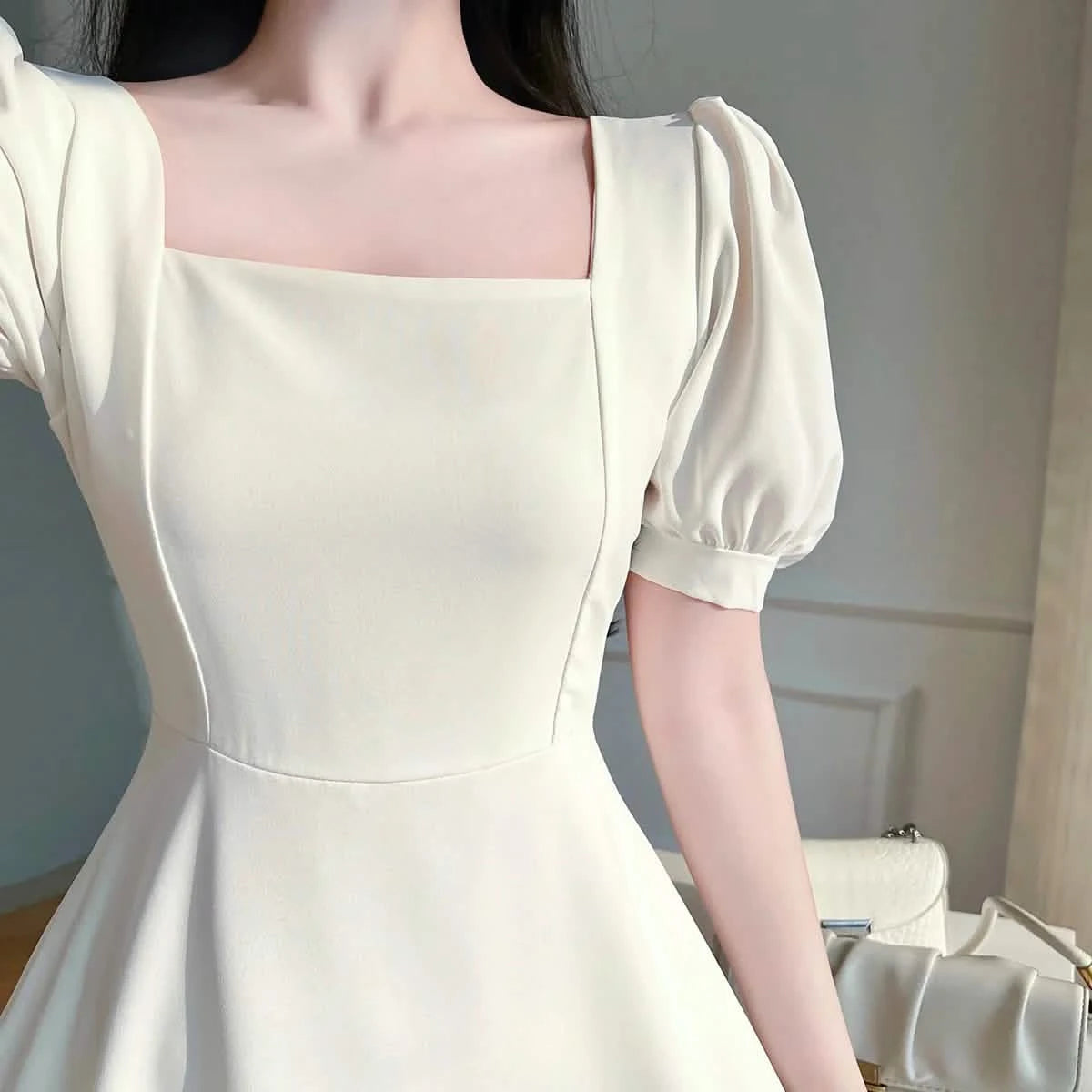 Vintage Maxi Dresses for Women Party Prom Puff Sleeve Square Collar