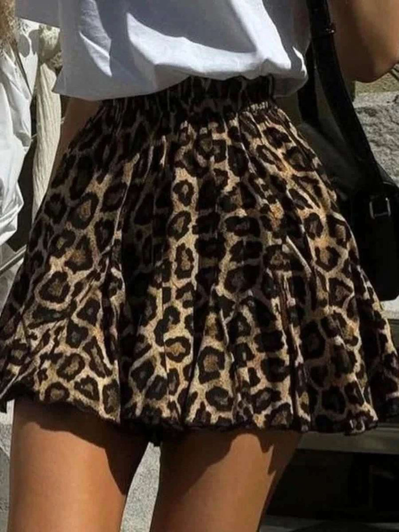 Street Leopard Print Mini Flare Skirt