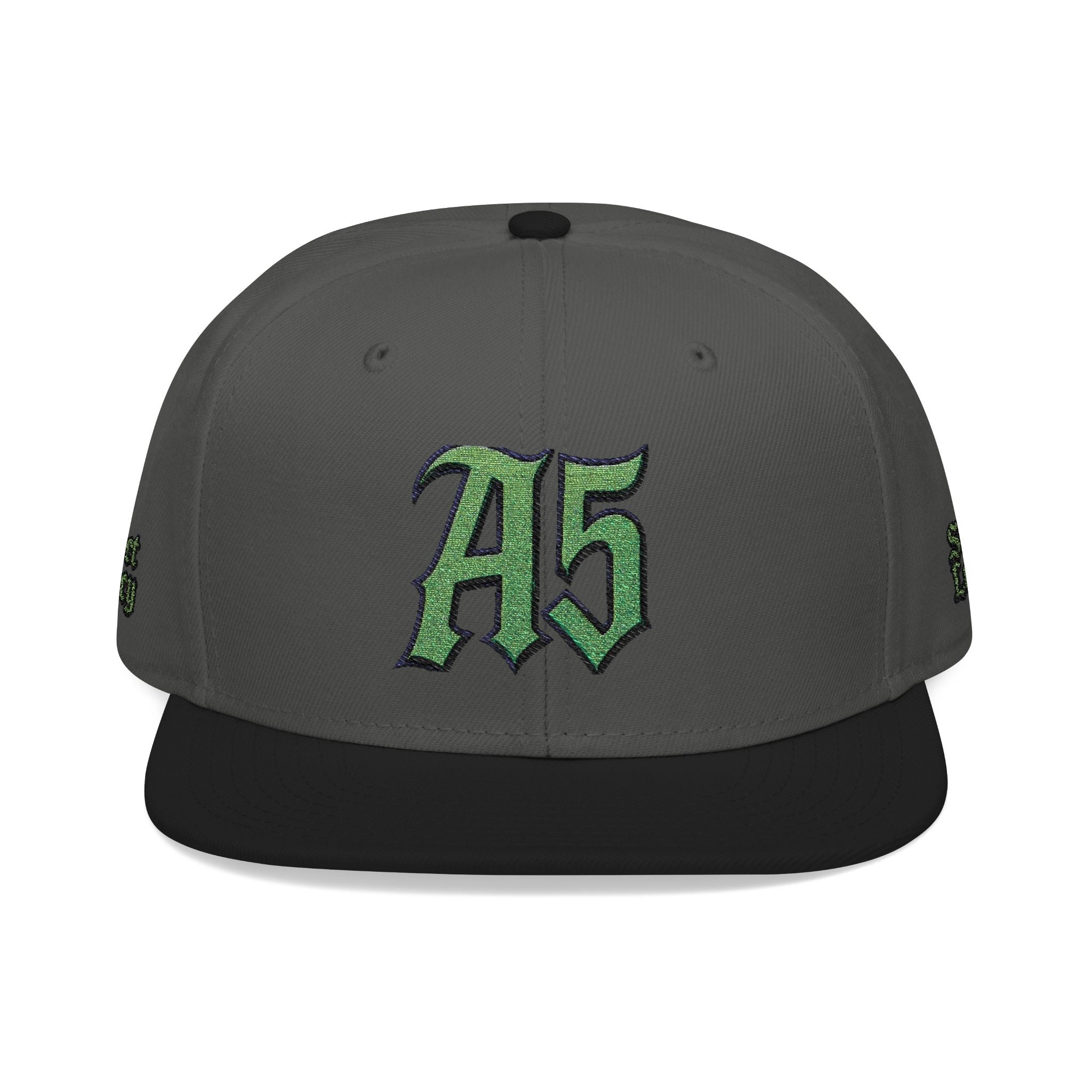 A5 Gray Streetwear Snapback Hat – Green Embroidered Logo