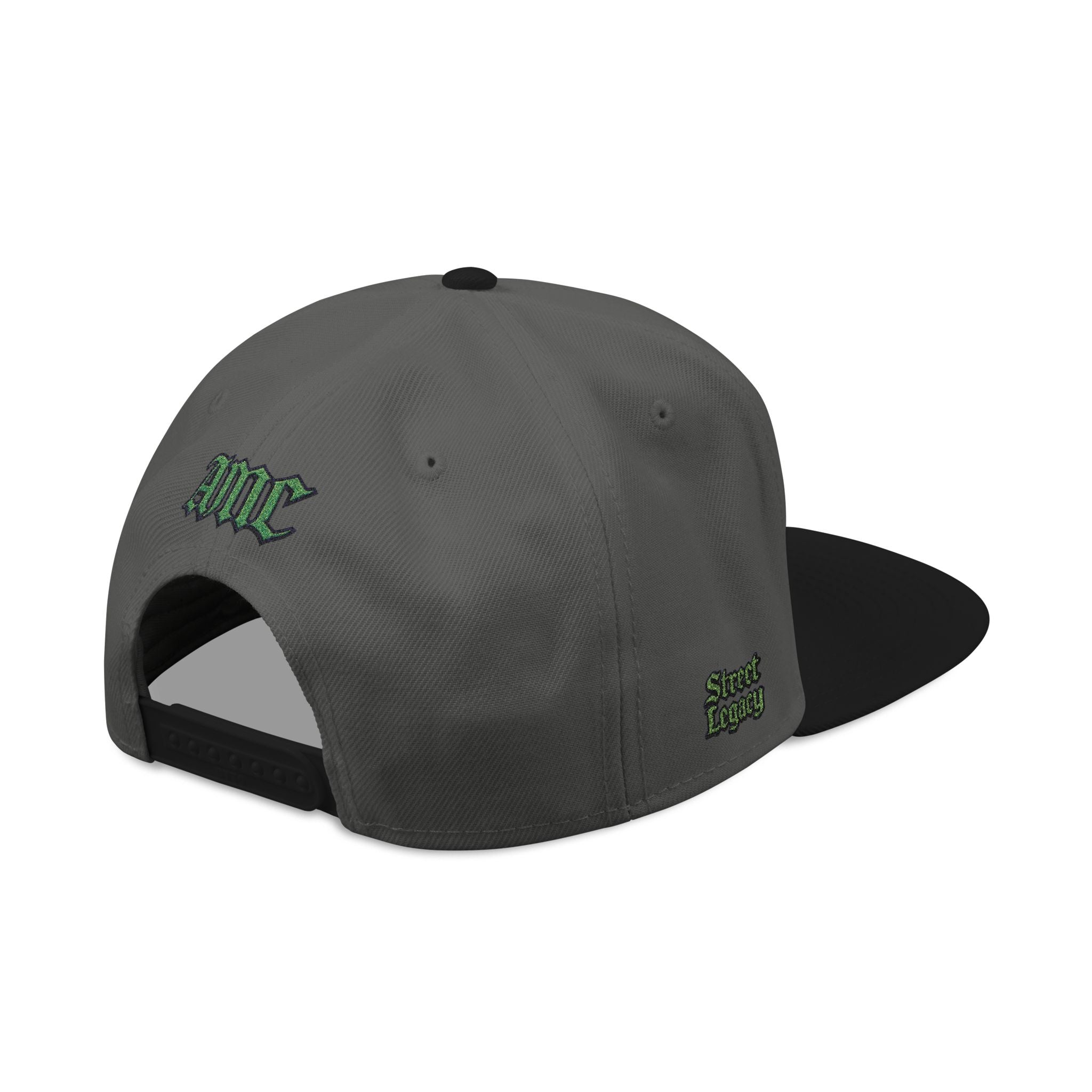 A5 Gray Streetwear Snapback Hat – Green Embroidered Logo