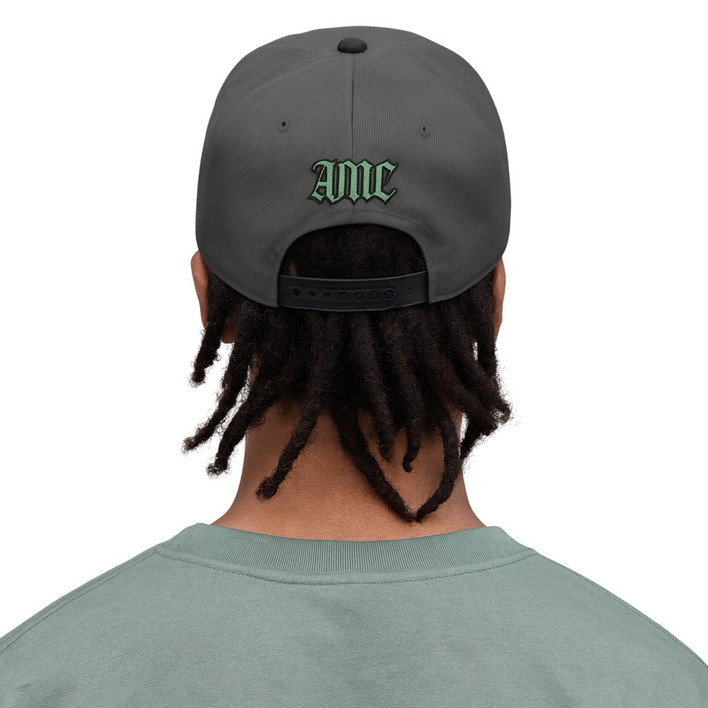 A5 Gray Streetwear Snapback Hat – Green Embroidered Logo