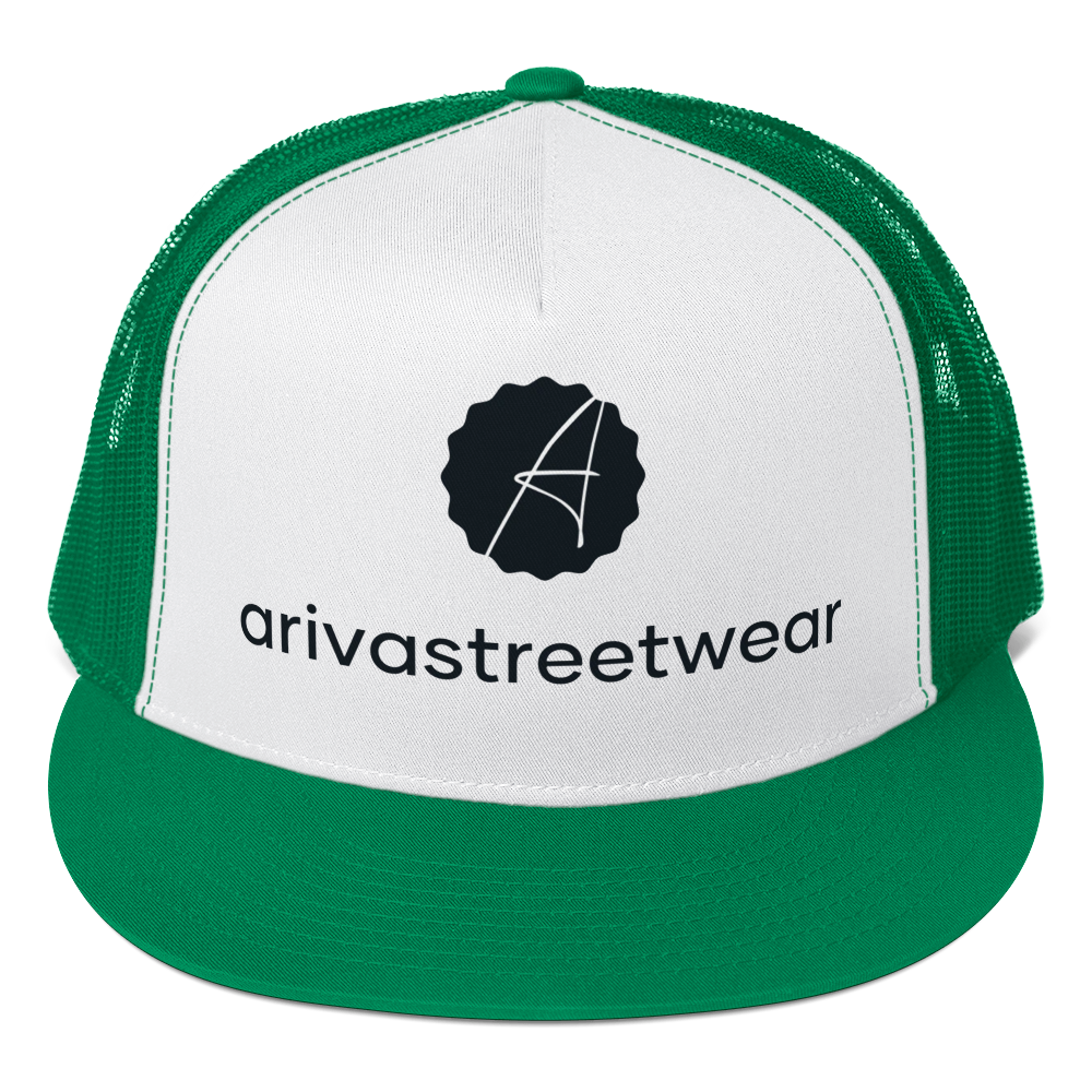 Adjustable Snapback Cap for Men – Green and White Arivastreetwear Trucker Cap with Mesh Back