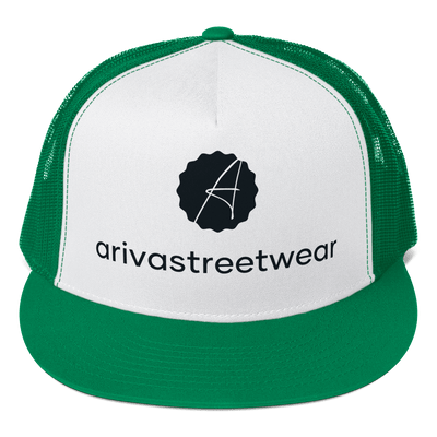 Adjustable Snapback Cap for Men – Green and White Arivastreetwear Trucker Cap with Mesh Back