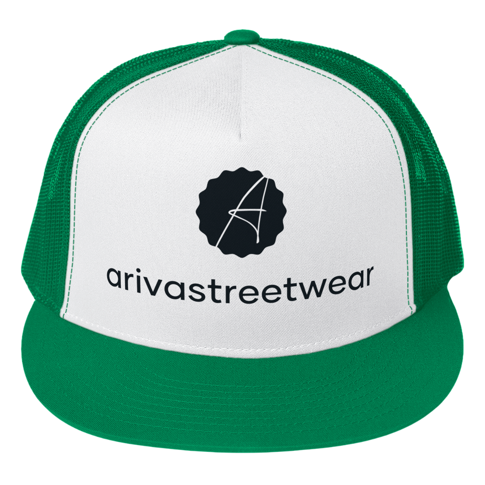 Adjustable Snapback Cap for Men – Green and White Arivastreetwear Trucker Cap with Mesh Back