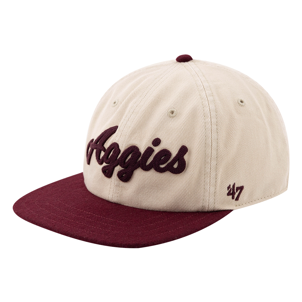 Beige and maroon baseball cap, Aggies Maroon and Cream Snapback showcasing Aggies pride