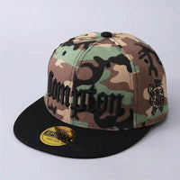 Camouflage baseball cap with black brim in Aggies Maroon and Cream Snapback design
