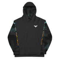 Black hoodie with patterned sleeves from Men’s Essential Palm Sleeve Recycled Hoodie collection