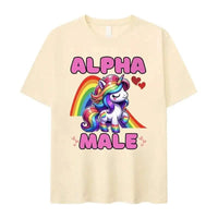 Beige Anchor of Salvation Christian T-Shirt featuring a unicorn graphic in streetwear style