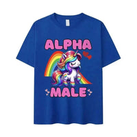 Blue t-shirt with unicorn graphic, part of Anchor of Salvation Christian streetwear collection