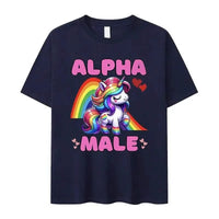 Dark blue Anchor of Salvation Christian T-Shirt featuring a unicorn graphic in streetwear style