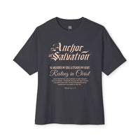 Gray T-shirt with Anchor of Salvation Christian text, perfect for streetwear style