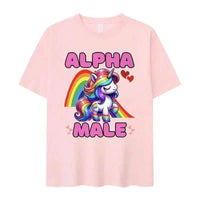 Pink t-shirt featuring unicorn graphic and Anchor of Salvation Christian design for streetwear