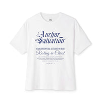 White Anchor of Salvation Christian T-Shirt featuring inspirational religious text design
