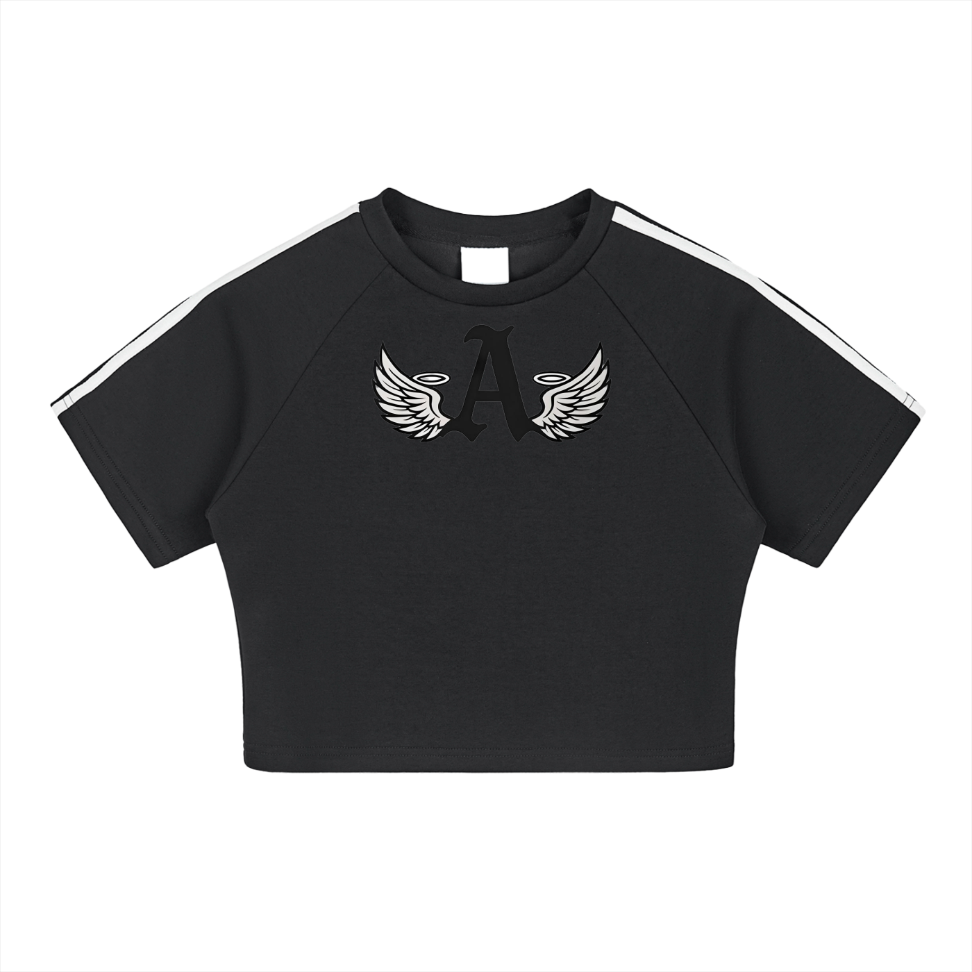 Ariva Streetwear Angel Wings ‘A’ Black Cropped Tee - Black / S