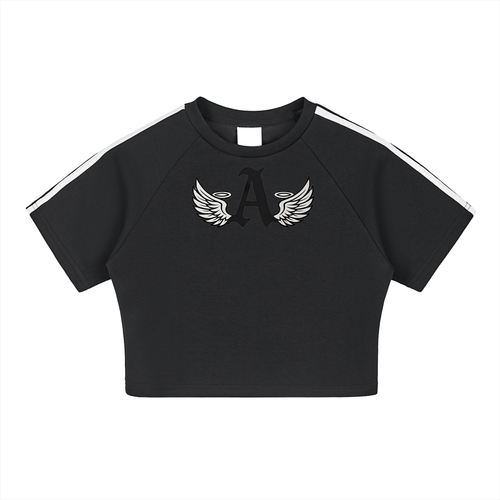 Ariva Streetwear Angel Wings ‘A’ Black Cropped Tee - Black / S