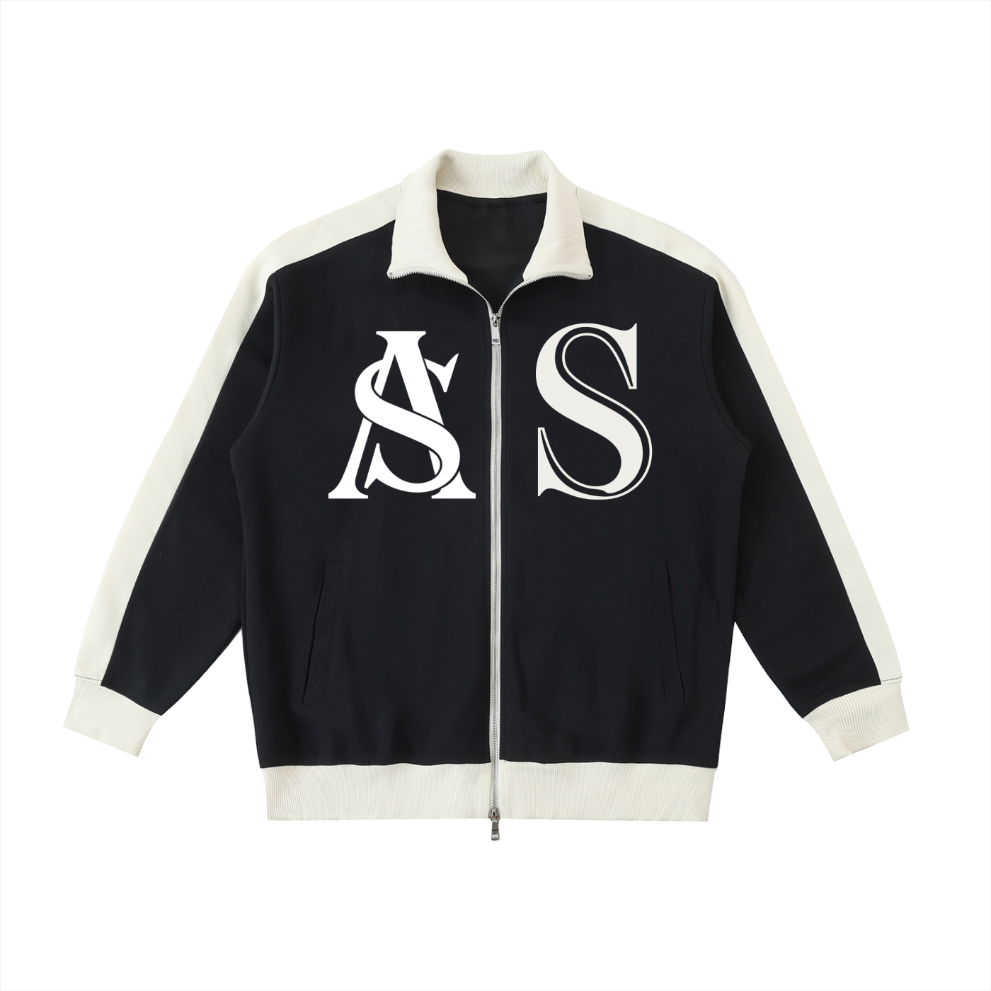 Ariva Streetwear “AS Legacy” Monogram Track Jacket - BLACK - Black with Mild Apricot / 2XS