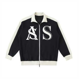Ariva Streetwear “AS Legacy” Monogram Track Jacket - BLACK - Black with Mild Apricot / 2XS