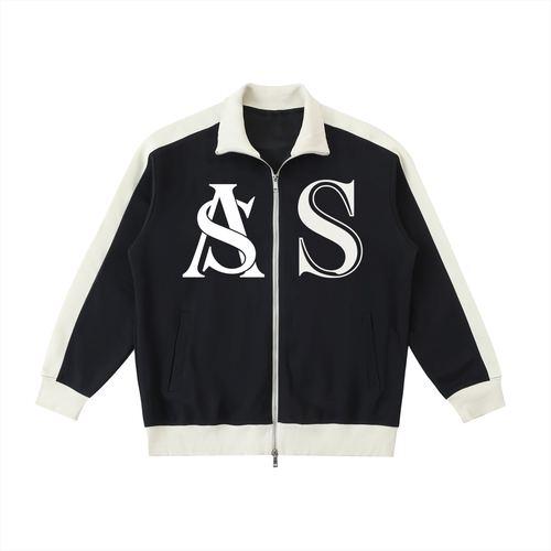Ariva Streetwear “AS Legacy” Monogram Track Jacket - BLACK - Black with Mild Apricot / 2XS