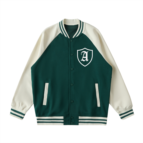 Ariva Streetwear Emerald Varsity Jacket Green with Apricot / 2XS