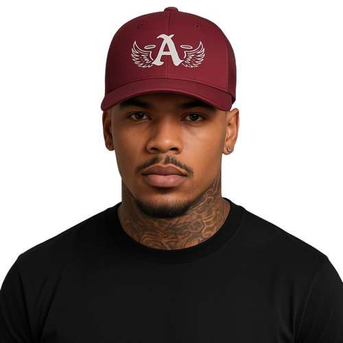 Ariva Streetwear “Winged A” Trucker Cap – Cranberry Edition — hover