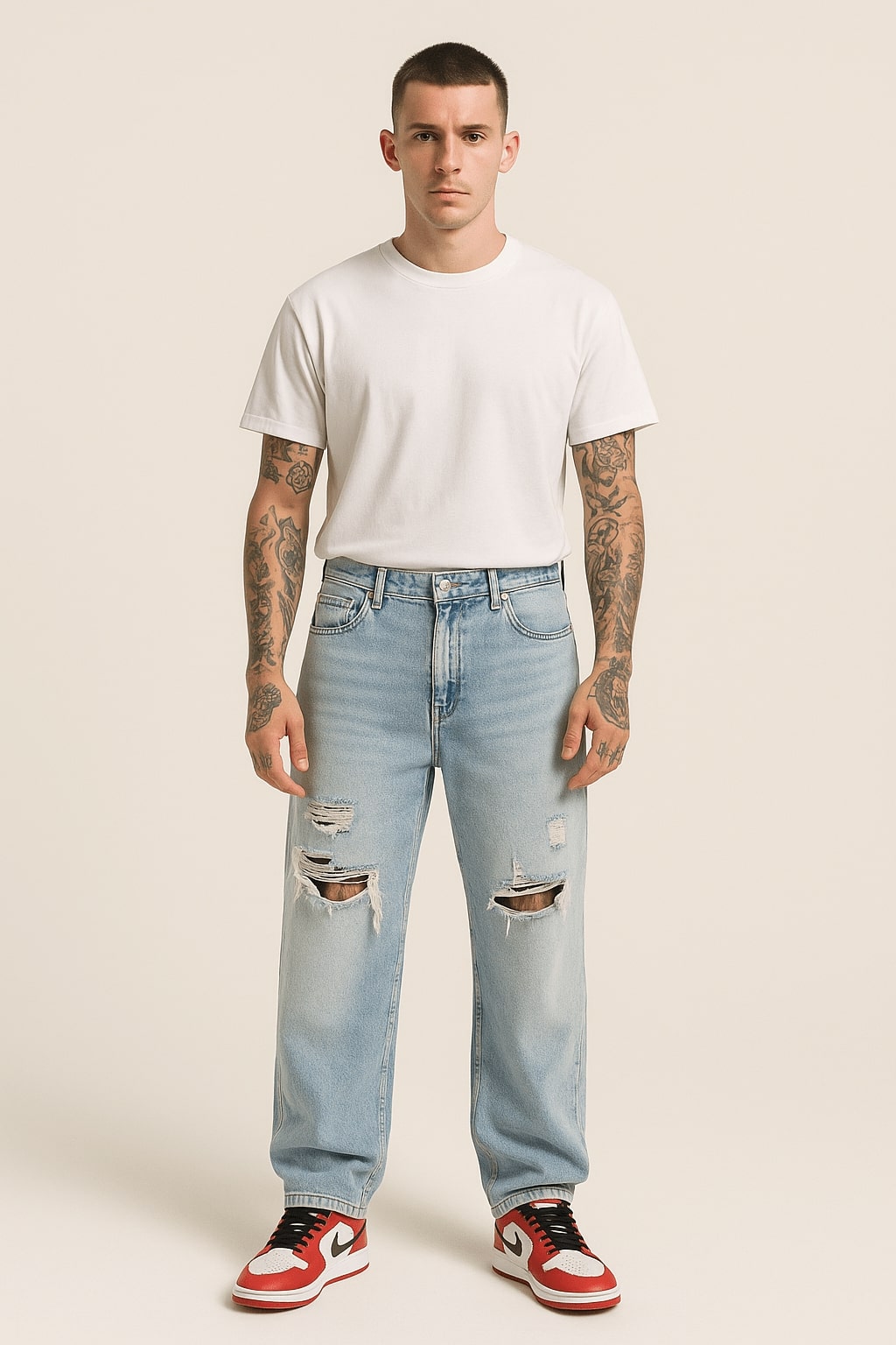 baggy distressed light wash jeans