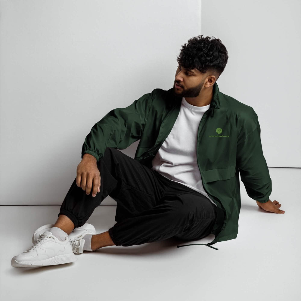 Green nylon Men’s Windbreaker Jacket for stylish outdoor protection