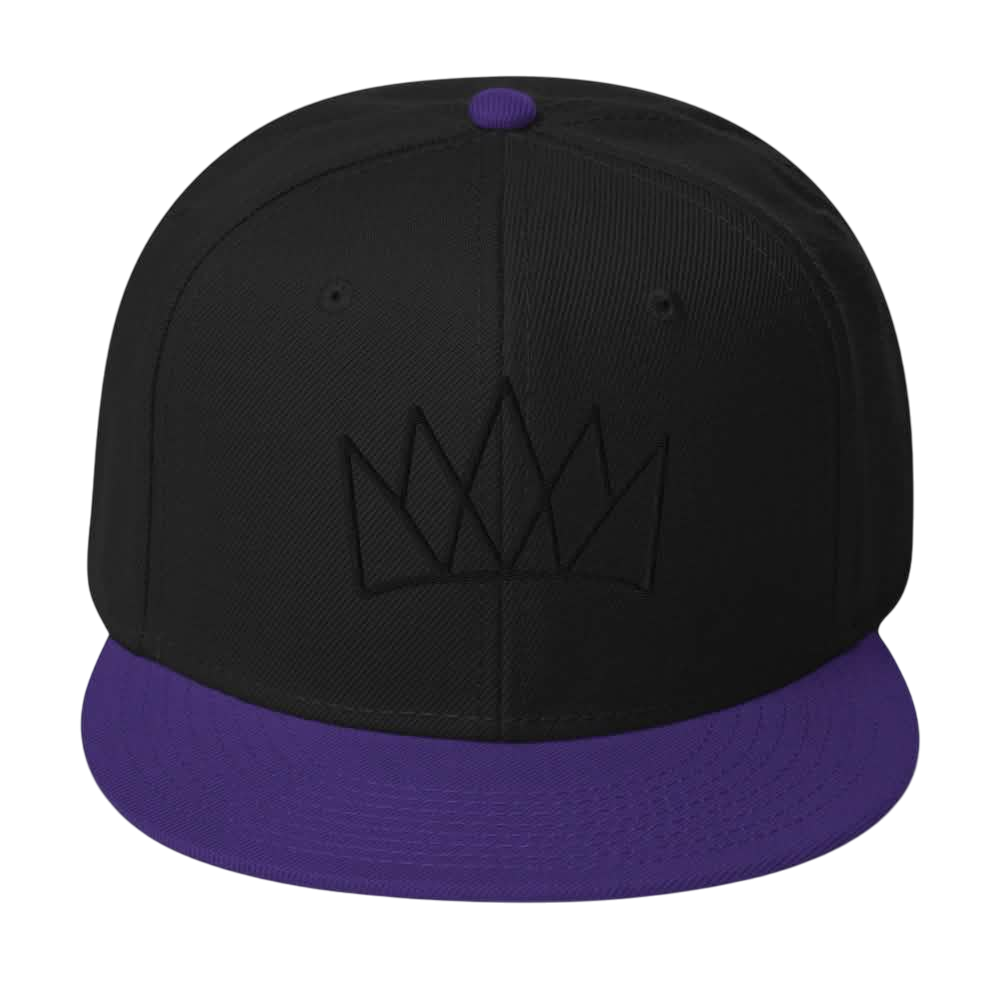Black and purple Crown Snapback Hat perfect for streetwear fashion enthusiasts