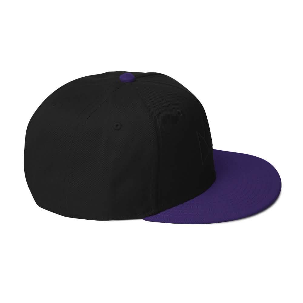 Black and purple flat-brimmed snapback hat for stylish streetwear enthusiasts
