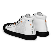 White high-top sneakers with tiger graphic, perfect durable canvas shoes for ankle support