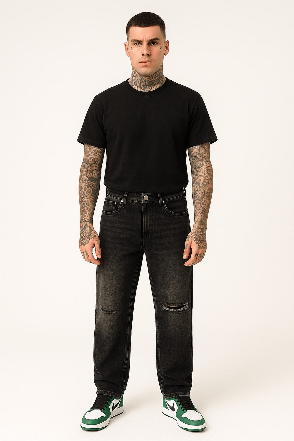 black distressed streetwear jeans