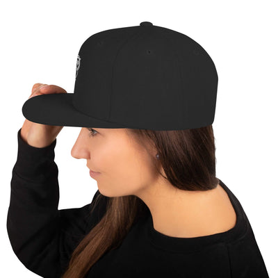 Black Owl Snapback Cap featuring a stylish black flat-brimmed design – hover
