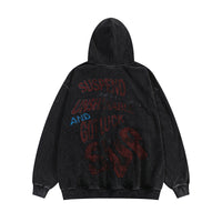 Black hooded sweatshirt with distressed graphics from Black & Pink Oversized Streetwear Hoodie