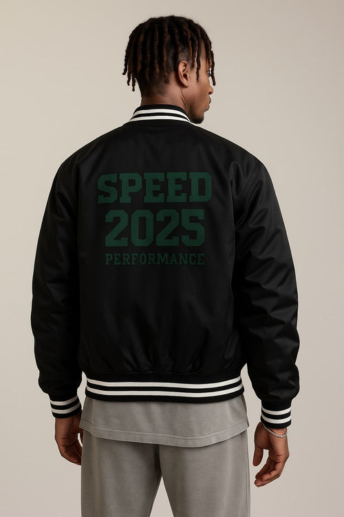Black Varsity Bomber Jacket Club 2025 Performance — hover