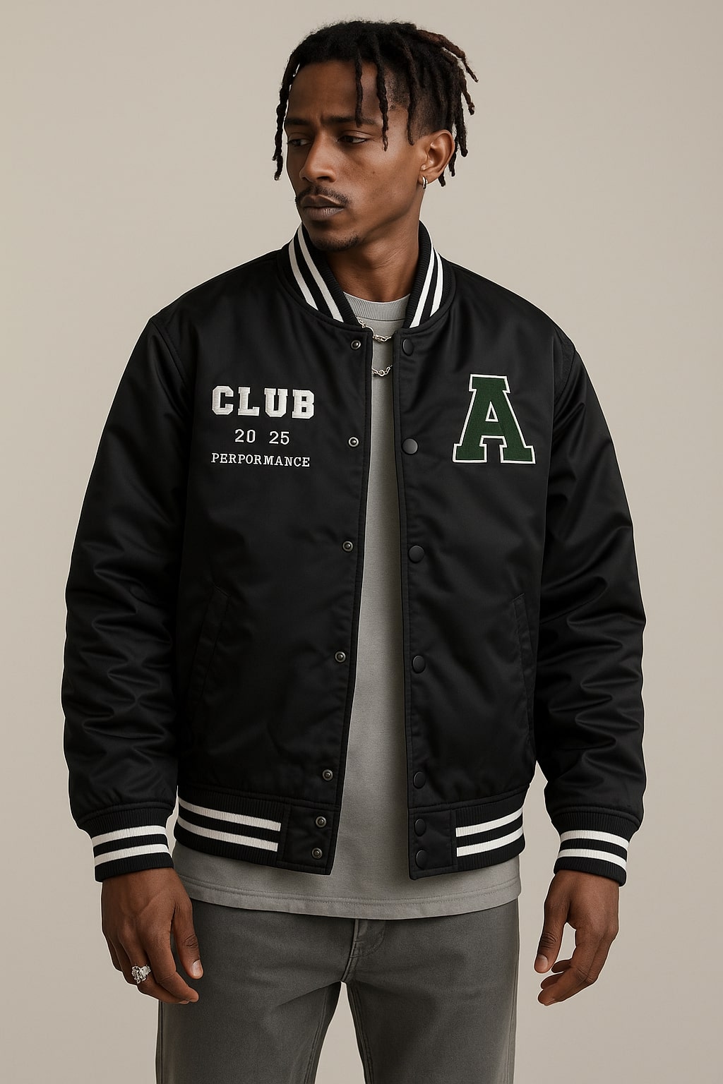 Black Varsity Bomber Jacket Club 2025 Performance