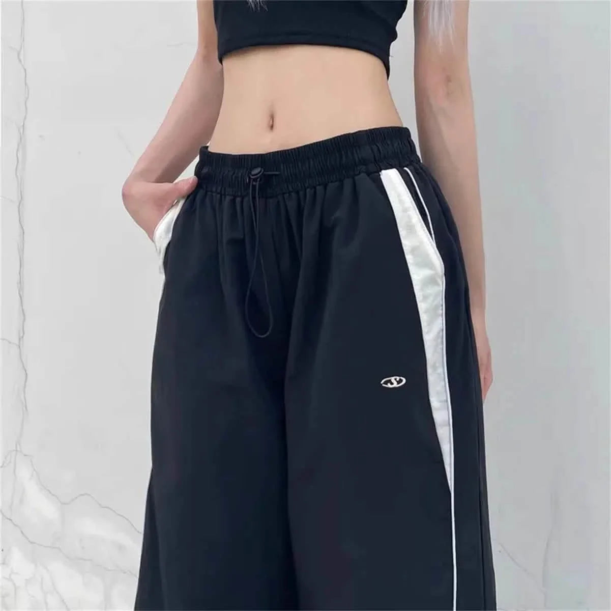 Black Wide Leg Cargo Trousers Women