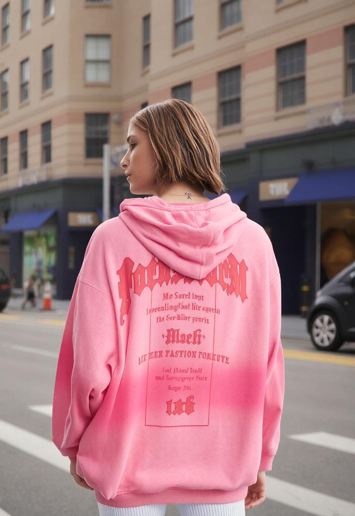 Pink hoodie with graphic print from Blackwork Pink Tie-Dye Streetwear collection