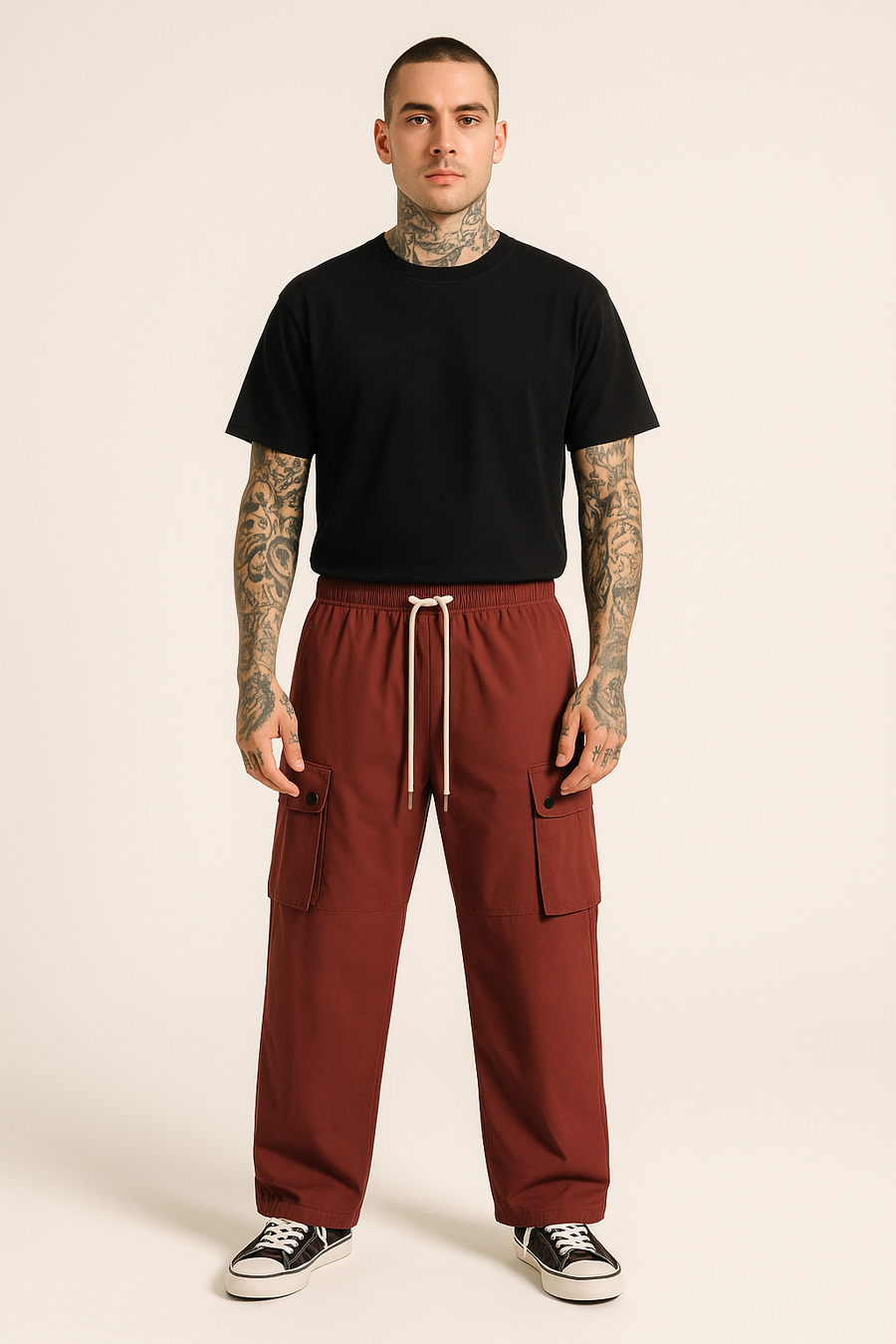 Burgundy Streetwear Cargo Pants