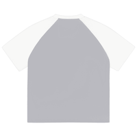 Gray and white raglan t-shirt featuring California beach vibe graphic design