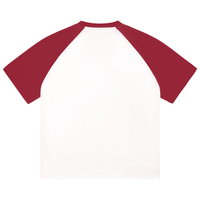 White and maroon raglan t-shirt featuring California Beach Vibe graphic design