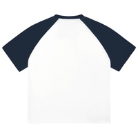 White and navy raglan t-shirt featuring California Beach Vibe graphic design